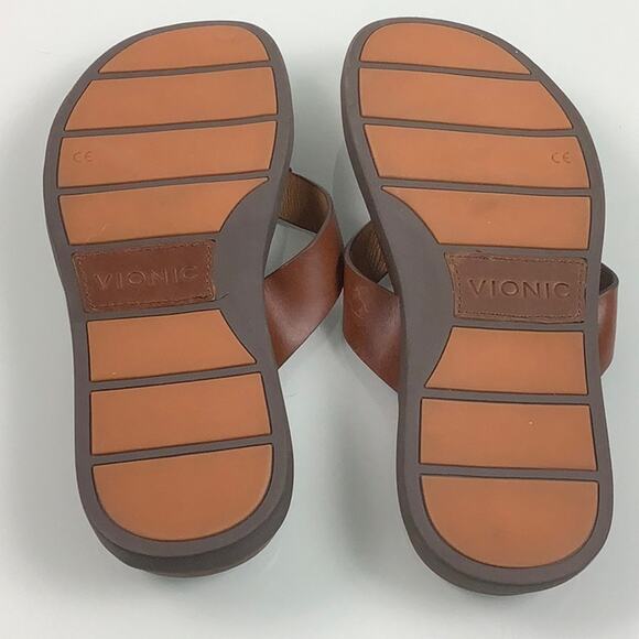 Vionic Elijah water repellent Leather Flip Flops Sandals men size 7 unisex EUC - Picture 11 of 13
